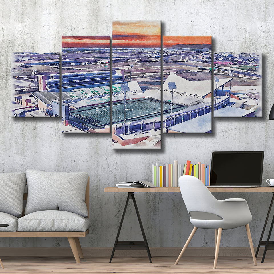 Apogee Stadium North Texas Mean Green Watercolor, 5 Pieces, Multi Panel Canvas Prints Wall Art Decor