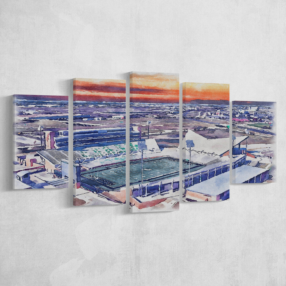 Apogee Stadium North Texas Mean Green Watercolor, 5 Pieces, Multi Panel Canvas Prints Wall Art Decor