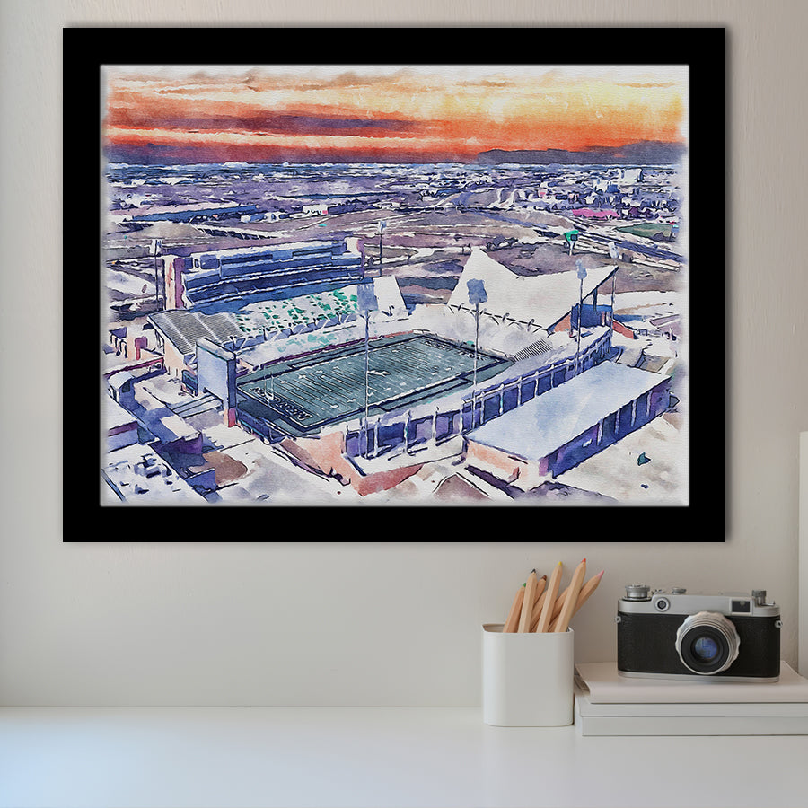 Apogee Stadium North Texas Mean Green Watercolor, Sport Prints Fan Gift, Framed Art Prints Wall Art Decor