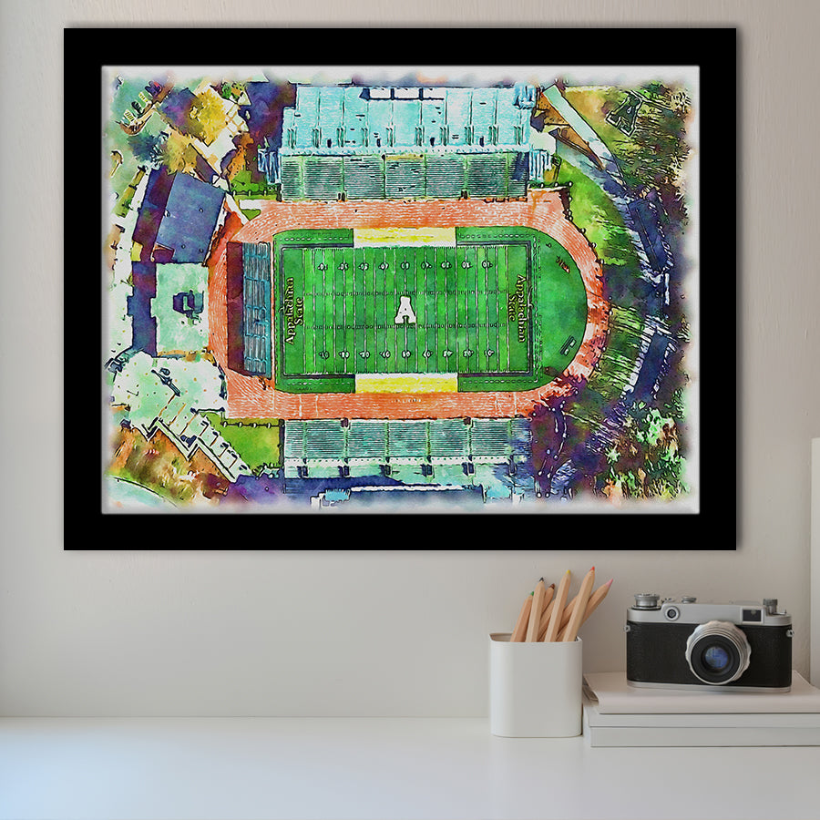 Appalachian Mountaineers Kidd Brewer Stadium Watercolor, Sport Prints Fan Gift, Framed Art Prints Wall Art Decor