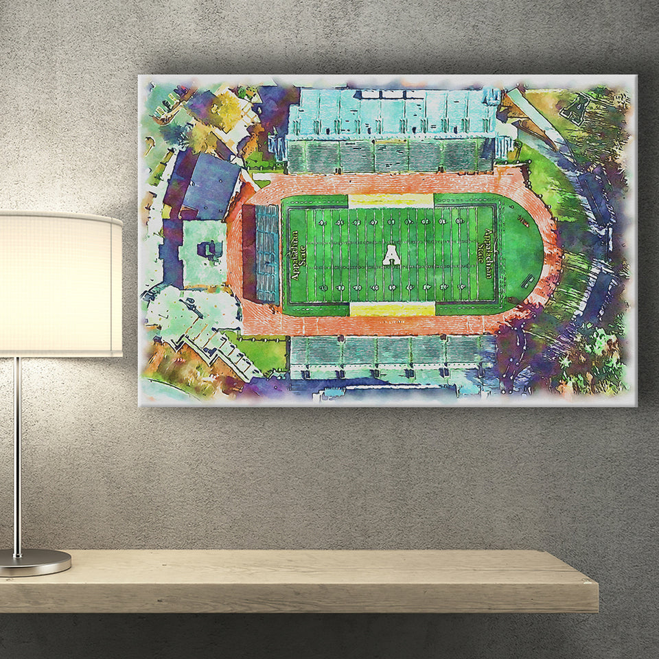 Appalachian Mountaineers Kidd Brewer Stadium Watercolor, Sport Art Prints Fan Gift, Canvas Prints Wall Art Decor