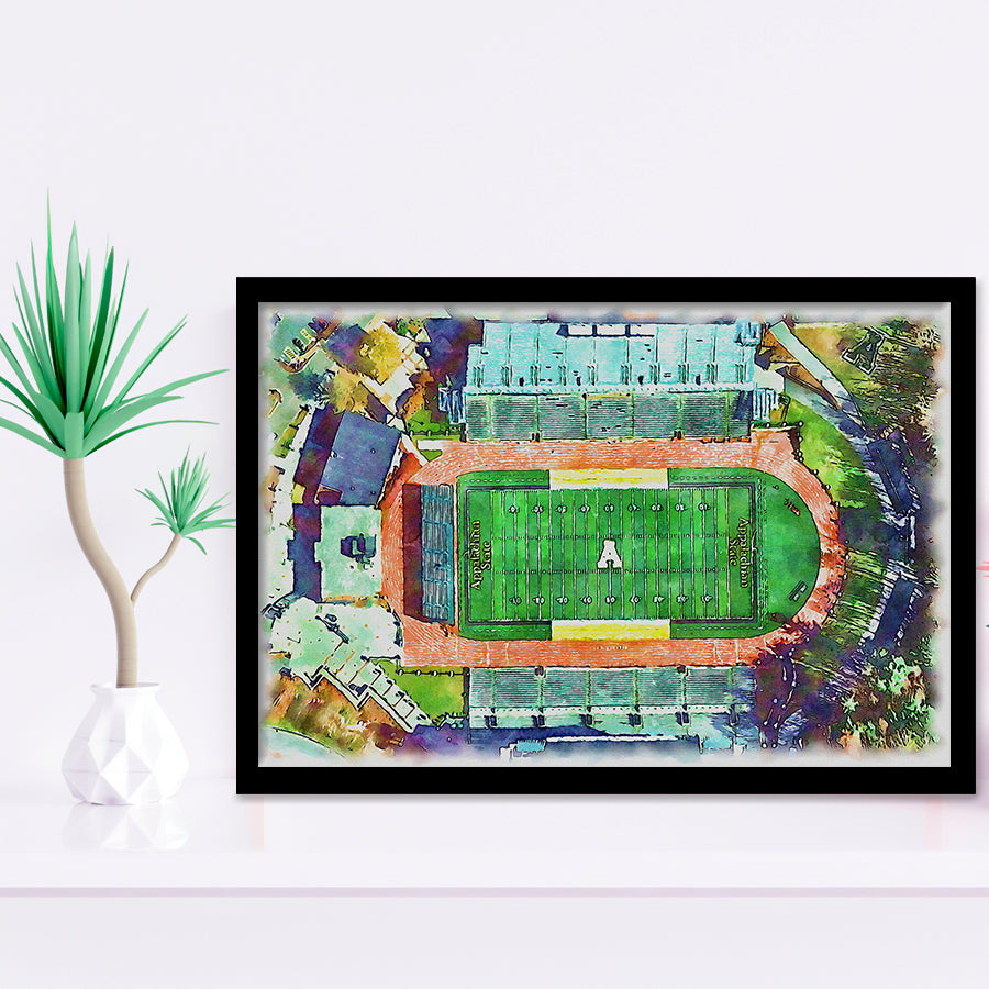 Appalachian Mountaineers Kidd Brewer Stadium Watercolor, Sport Prints Fan Gift, Framed Art Prints Wall Art Decor