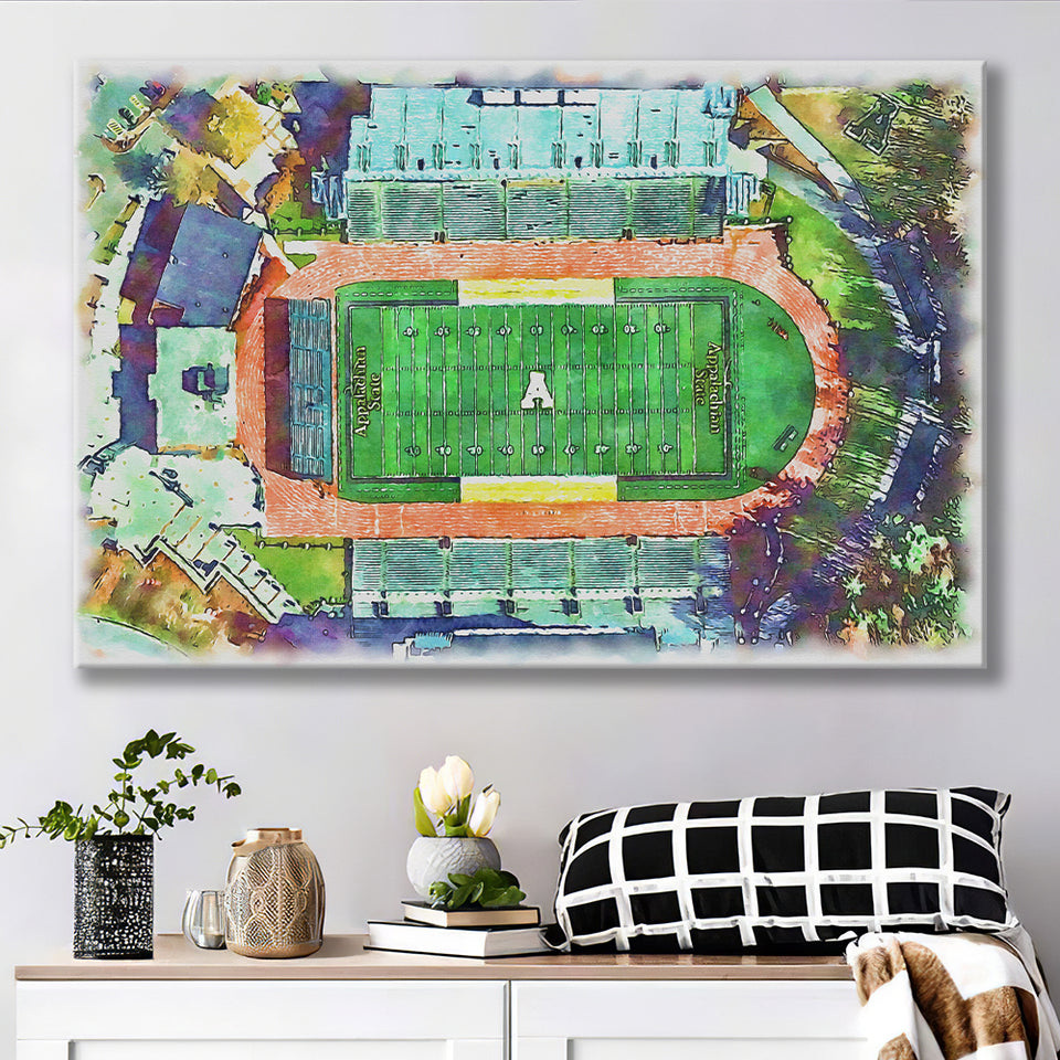 Appalachian Mountaineers Kidd Brewer Stadium Watercolor, Sport Art Prints Fan Gift, Canvas Prints Wall Art Decor