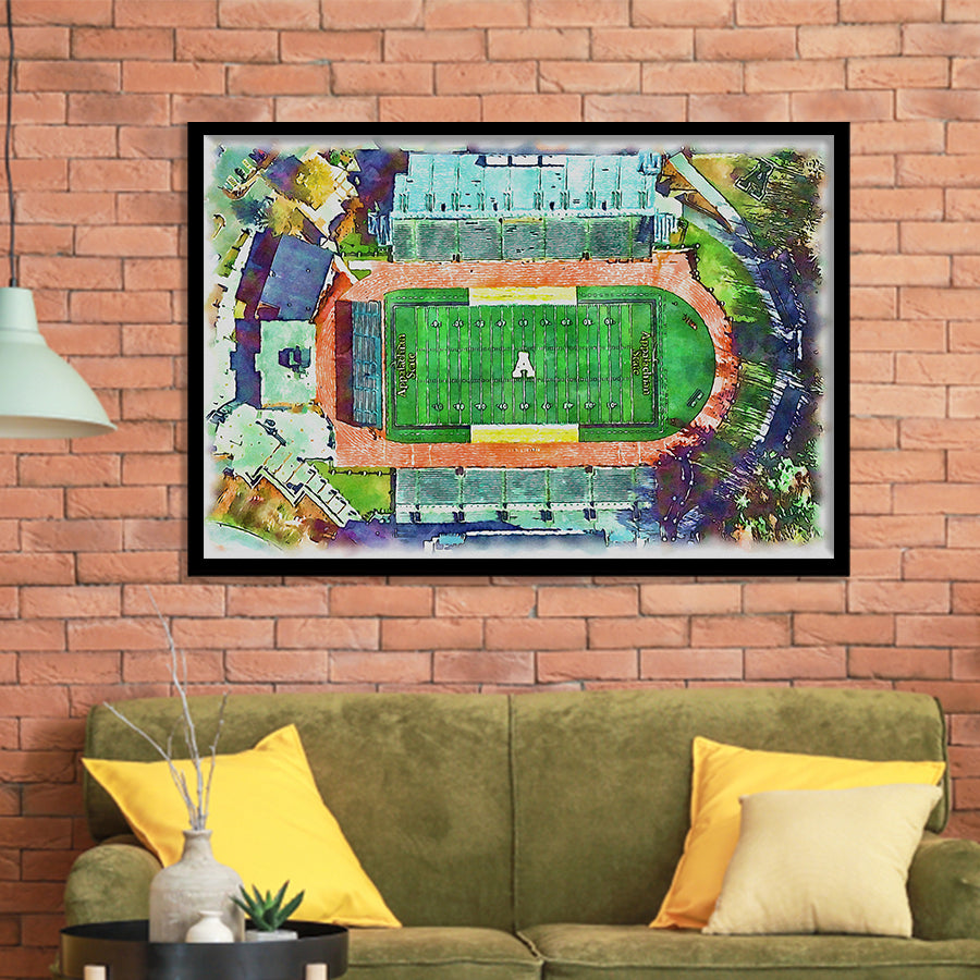 Appalachian Mountaineers Kidd Brewer Stadium Watercolor, Sport Prints Fan Gift, Framed Art Prints Wall Art Decor