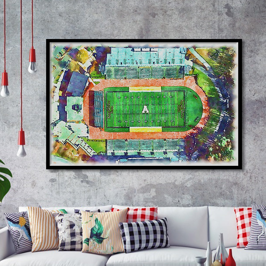Appalachian Mountaineers Kidd Brewer Stadium Watercolor, Sport Prints Fan Gift, Framed Art Prints Wall Art Decor