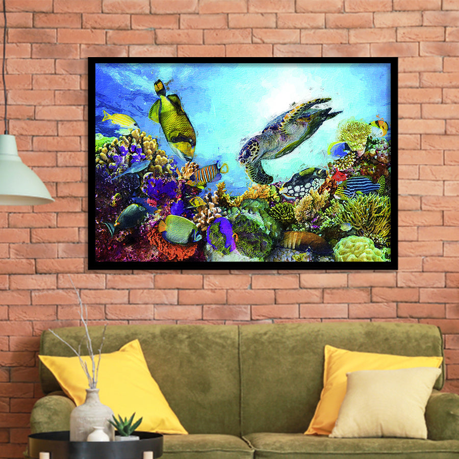 Aquarium Decor for House Underwater Life Framed Art Prints Wall Decor - Painting Prints, Framed Picture, Home Decor