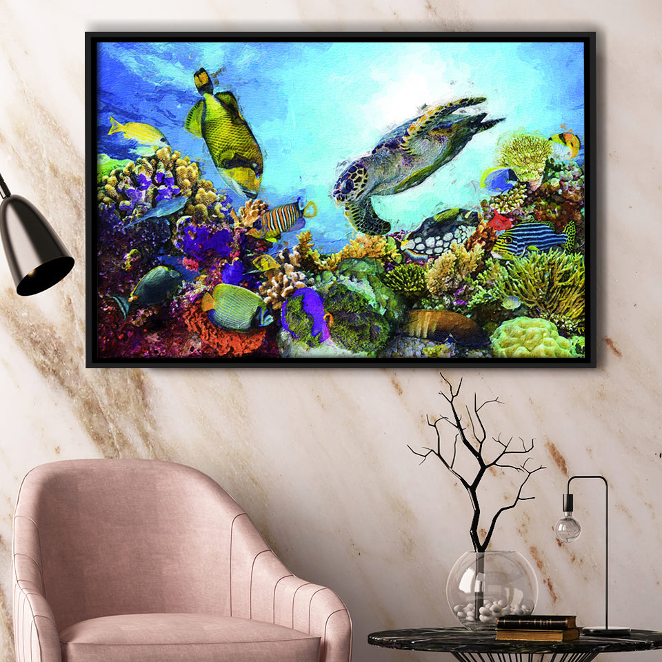 Aquarium Decor for House Underwater Life Framed Canvas Prints Wall Art Decor - Paiting Canvas, Art Prints, Floating Frame