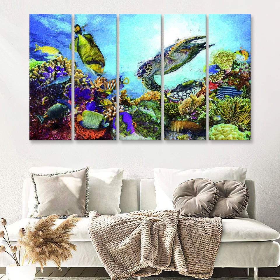 Aquarium Decor for House Underwater Life 5 Piece B Canvas Prints Wall Art Decor - Painting Canvas, Multi Panels