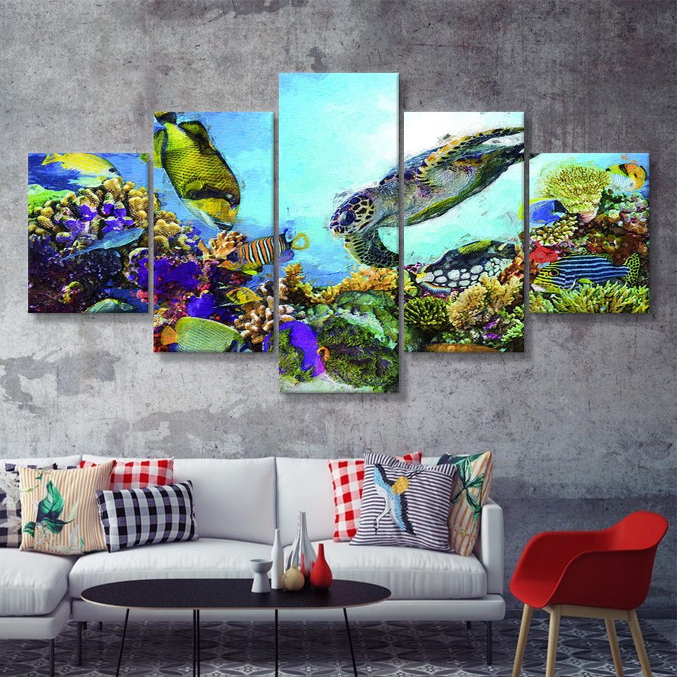 Aquarium Decor for House Underwater Life 5 Piece Canvas Prints Wall Art Decor - Painting Canvas, Multi Panels