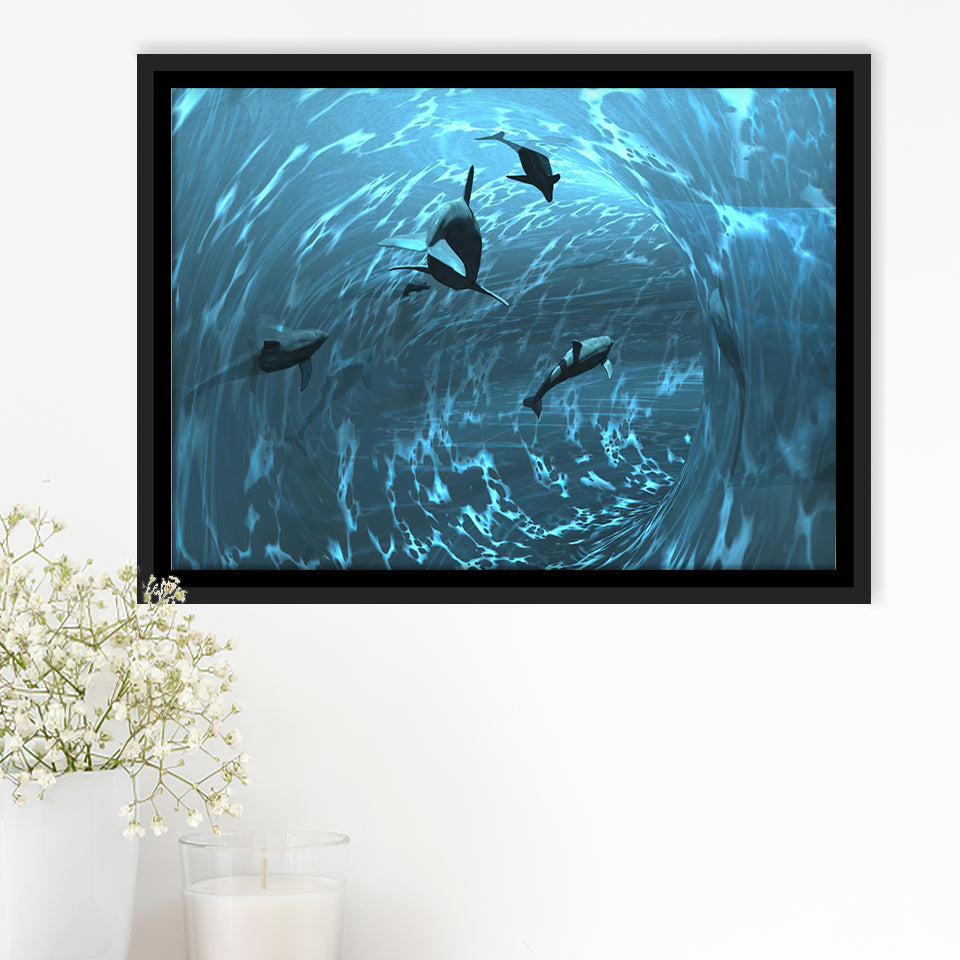 Aquarium Framed Canvas Prints Wall Art - Painting Canvas, Floating Frame, Wall Decor
