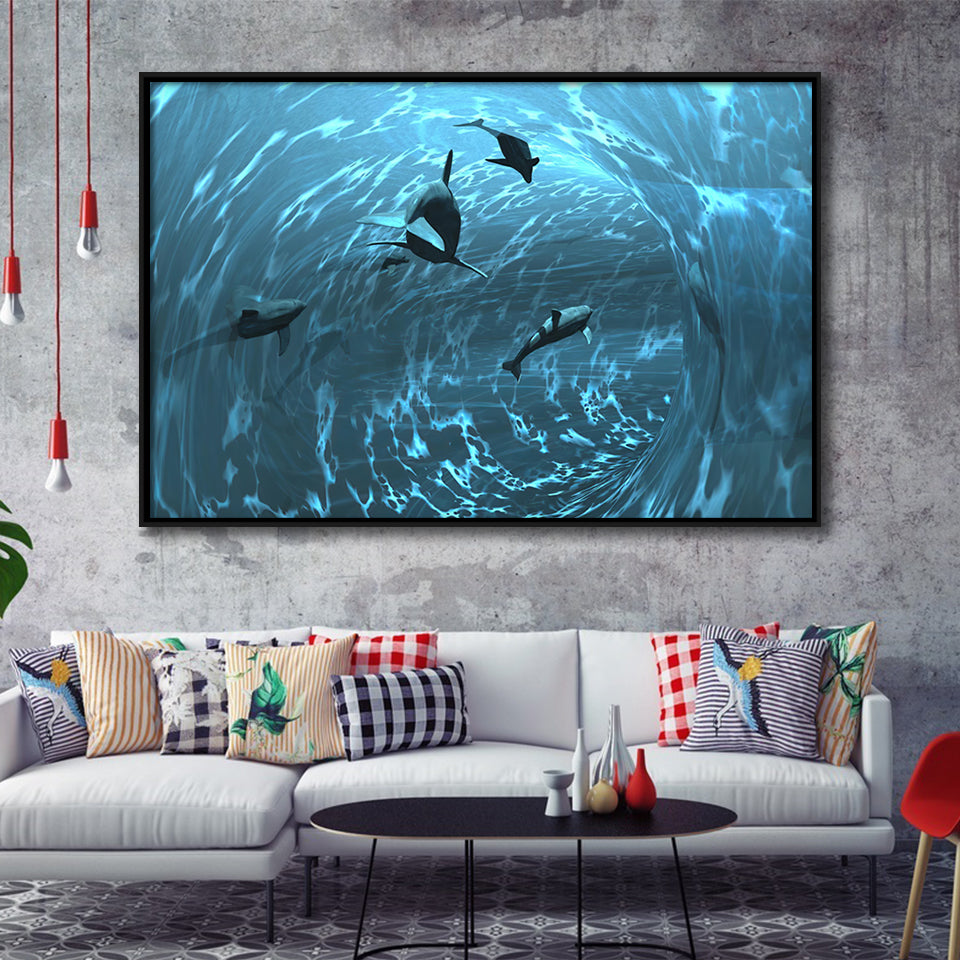 Aquarium Framed Canvas Prints Wall Art - Painting Canvas, Floating Frame, Wall Decor