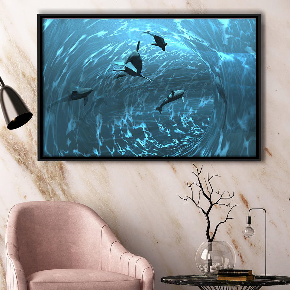 Aquarium Framed Canvas Prints Wall Art - Painting Canvas, Floating Frame, Wall Decor