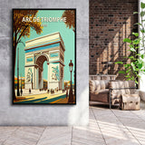 Arc de Triomphe Retro Art Print, Large Canvas, Framed Canvas Print Wall Art Home Decor, Floating Frame