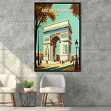 Arc de Triomphe Retro Art Print, Large Canvas, Framed Canvas Print Wall Art Home Decor, Floating Frame