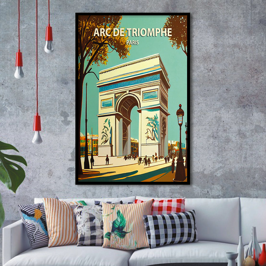 Arc de Triomphe Retro Art Print, City Art Print, Framed Art Print Wall Art Home Decor, Framed Picture