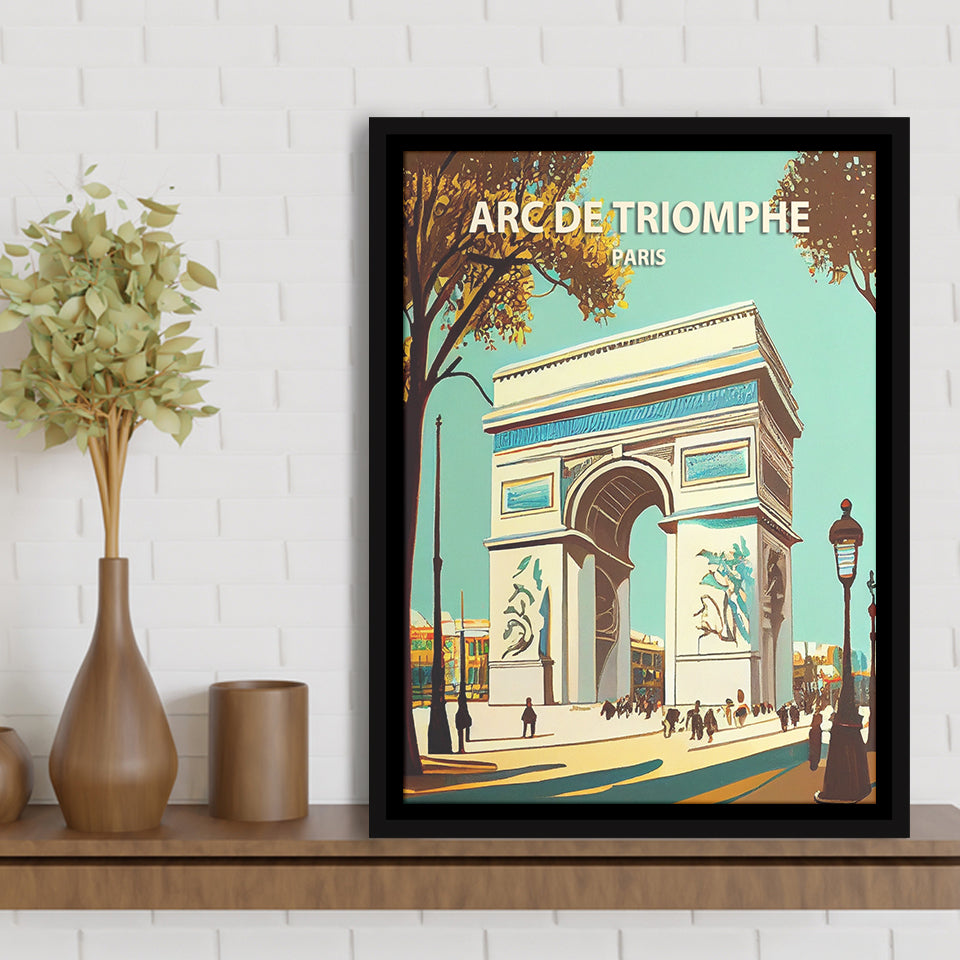 Arc de Triomphe Retro Art Print, Large Canvas, Framed Canvas Print Wall Art Home Decor, Floating Frame