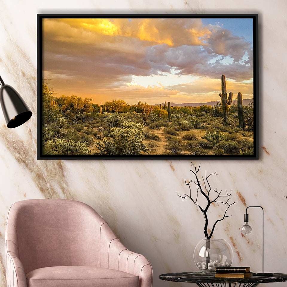 Arizona Desert, Sonoran Desert Framed Canvas Prints Wall Art Decor, Black Floating Frame