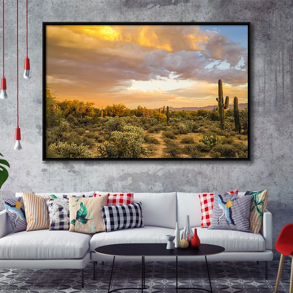 Arizona Desert, Sonoran Desert Framed Canvas Prints Wall Art Decor, Black Floating Frame