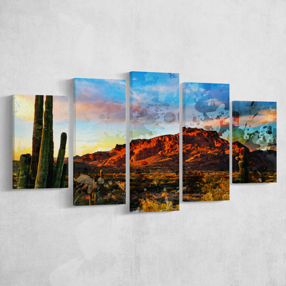 Arizona Desert 5 Pieces Canvas Prints Wall Art Decor - Painting Canvas, Mixed Canvas, Multi Panels