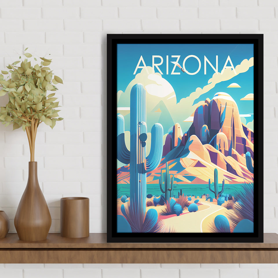 Arizona Retro Art Print, Large Canvas, Framed Canvas Print Wall Art Home Decor, Floating Frame