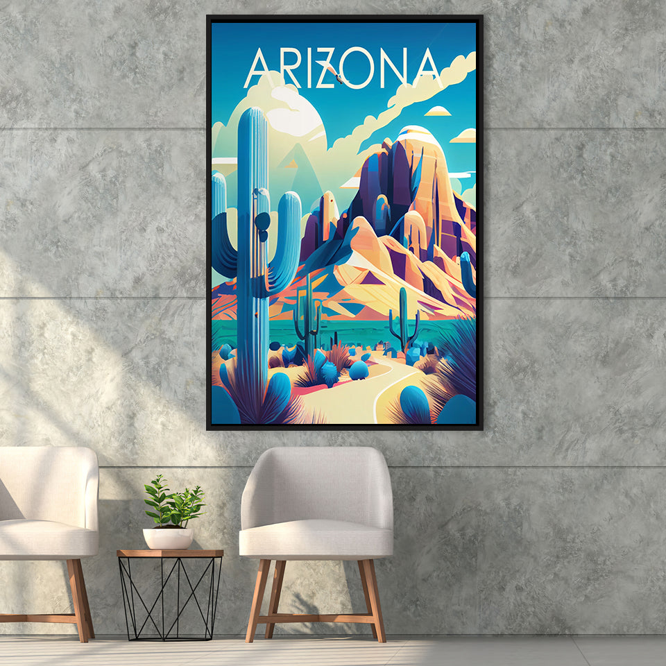 Arizona Retro Art Print, Large Canvas, Framed Canvas Print Wall Art Home Decor, Floating Frame