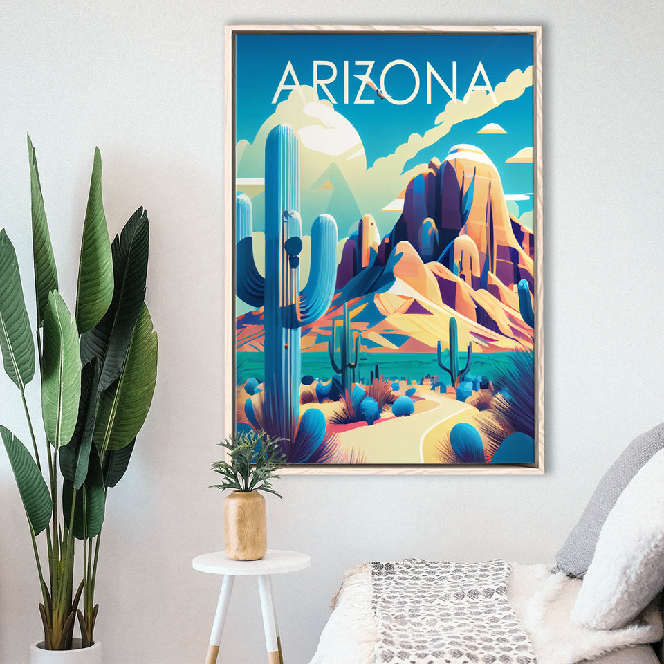 Arizona Retro Art Print, Large Canvas, Framed Canvas Print Wall Art Home Decor, Floating Frame