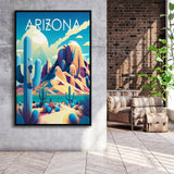 Arizona Retro Art Print, Large Canvas, Framed Canvas Print Wall Art Home Decor, Floating Frame