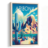 Arizona Retro Art Print, Large Canvas, Framed Canvas Print Wall Art Home Decor, Floating Frame