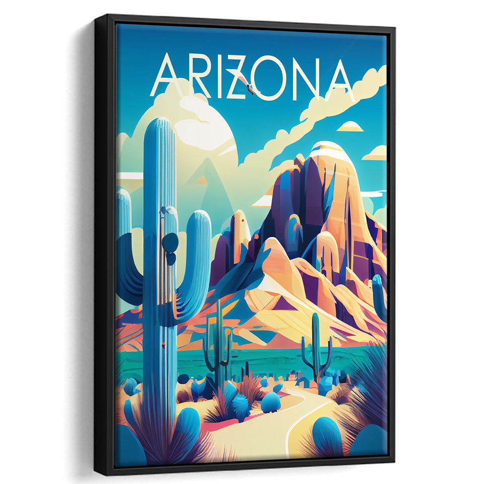Arizona Retro Art Print, Large Canvas, Framed Canvas Print Wall Art Home Decor, Floating Frame