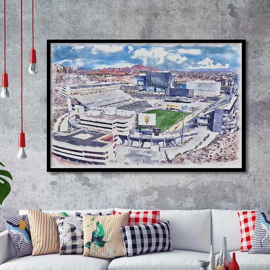 Arizona State Sun Devils Sun Devil Stadium Watercolor, Sport Prints Fan Gift, Framed Art Prints Wall Art Decor