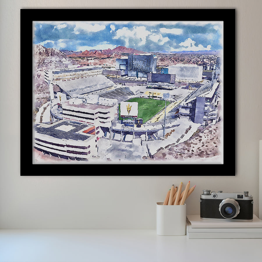 Arizona State Sun Devils Sun Devil Stadium Watercolor, Sport Prints Fan Gift, Framed Art Prints Wall Art Decor