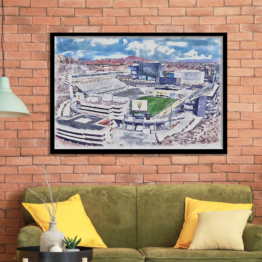 Arizona State Sun Devils Sun Devil Stadium Watercolor, Sport Prints Fan Gift, Framed Art Prints Wall Art Decor