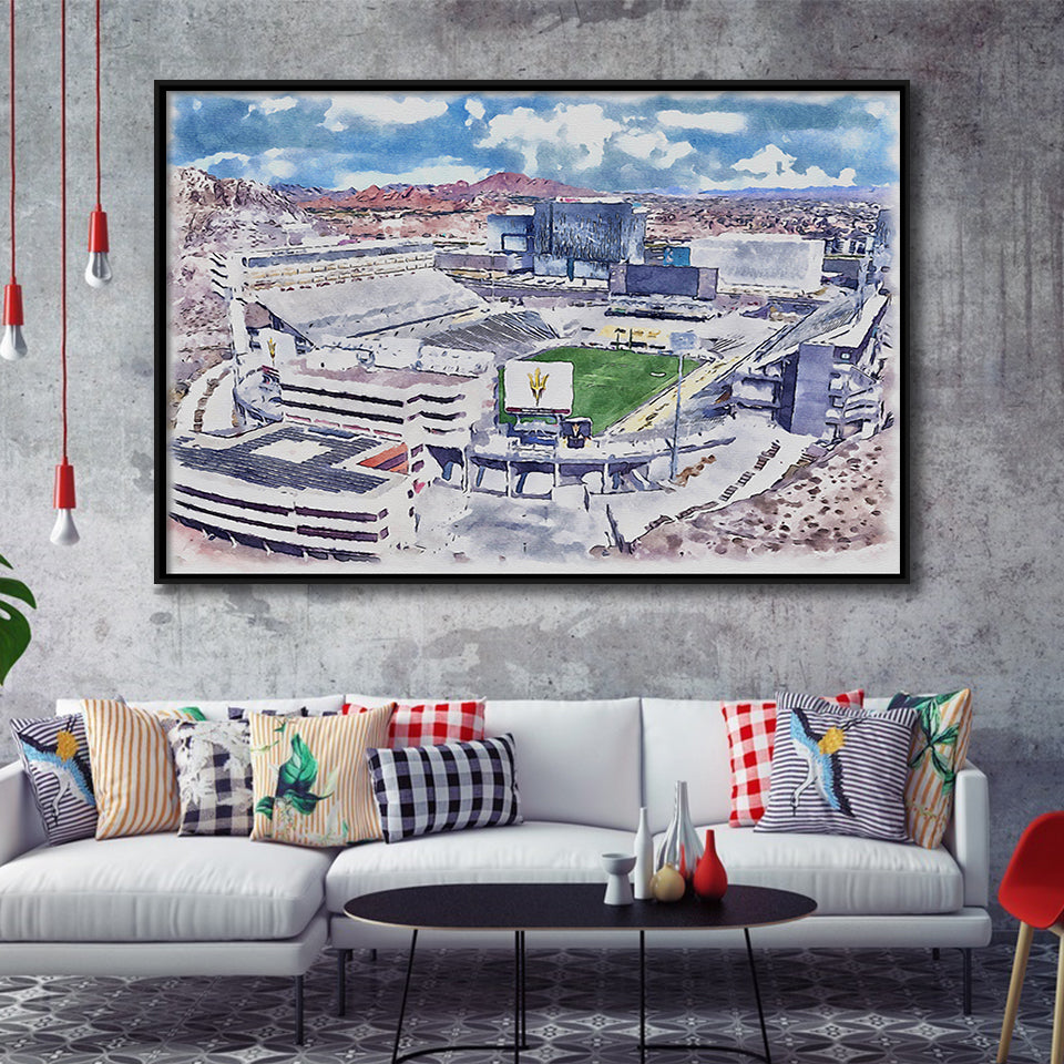 Arizona State Sun Devils Sun Devil Stadium Watercolor, Sport Art Prints Fan Gift, Framed Canvas Prints Wall Art Decor