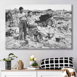 Army Barber Black And White Print, Soldier Getting Haircut Canvas Prints Wall Art Home Decor