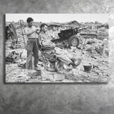 Army Barber Black And White Print, Soldier Getting Haircut Canvas Prints Wall Art Home Decor