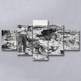 Army Barber Black And White Print, Soldier Getting Haircut 5 Panels, Canvas Prints Wall Art Decor, Large Canvas Art