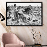 Army Barber Black And White Print, Soldier Getting Haircut Framed Canvas Prints Wall Art Home Decor,Floating Frame