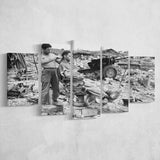 Army Barber Black And White Print, Soldier Getting Haircut 5 Panels, Canvas Prints Wall Art Decor, Large Canvas Art