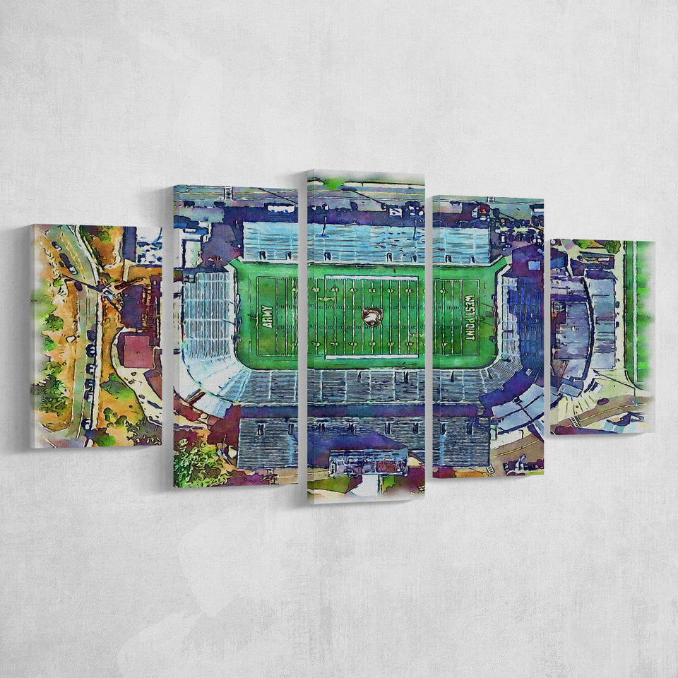 Army Black Knights Michie Stadium Watercolor, 5 Pieces, Multi Panel Canvas Prints Wall Art Decor