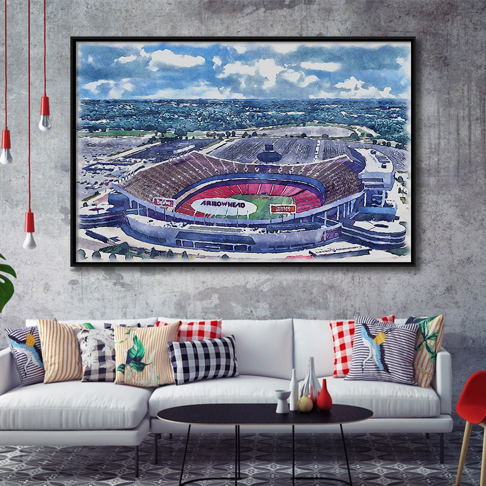 Arrowhead Stadium Chiefs Football Stadium Watercolor, Sport Art Prints Fan Gift, Framed Canvas Prints Wall Art Decor