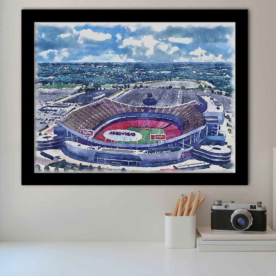 Arrowhead Stadium Chiefs Football Stadium Watercolor, Sport Prints Fan Gift, Framed Art Prints Wall Art Decor