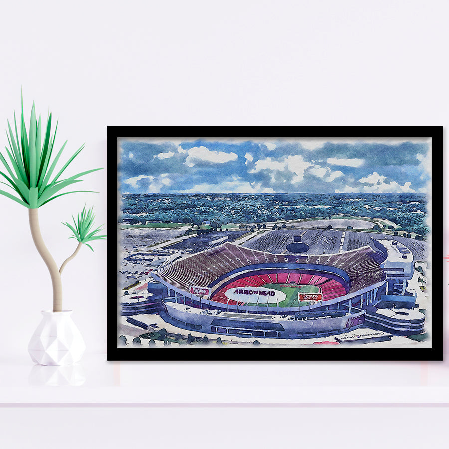 Arrowhead Stadium Chiefs Football Stadium Watercolor, Sport Prints Fan Gift, Framed Art Prints Wall Art Decor