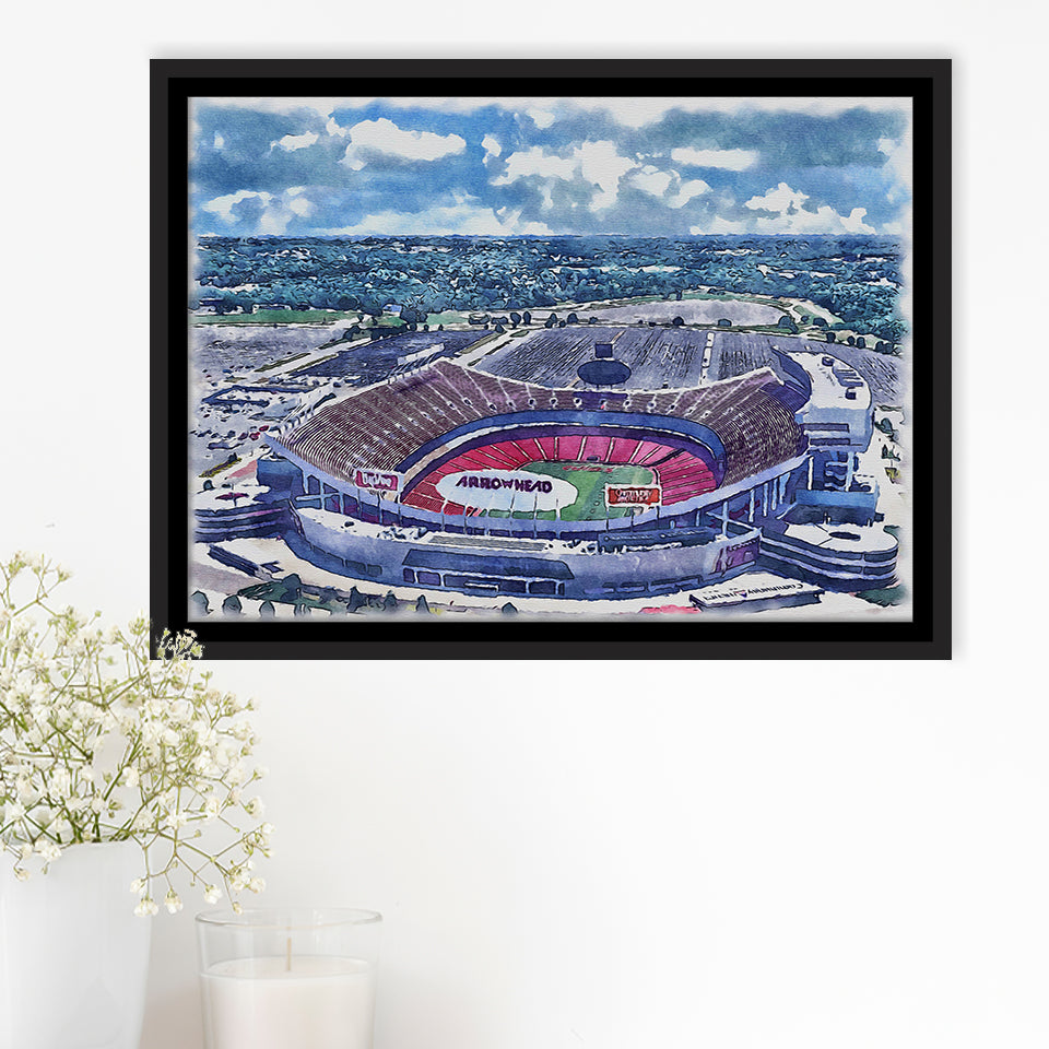 Arrowhead Stadium Chiefs Football Stadium Watercolor, Sport Art Prints Fan Gift, Framed Canvas Prints Wall Art Decor