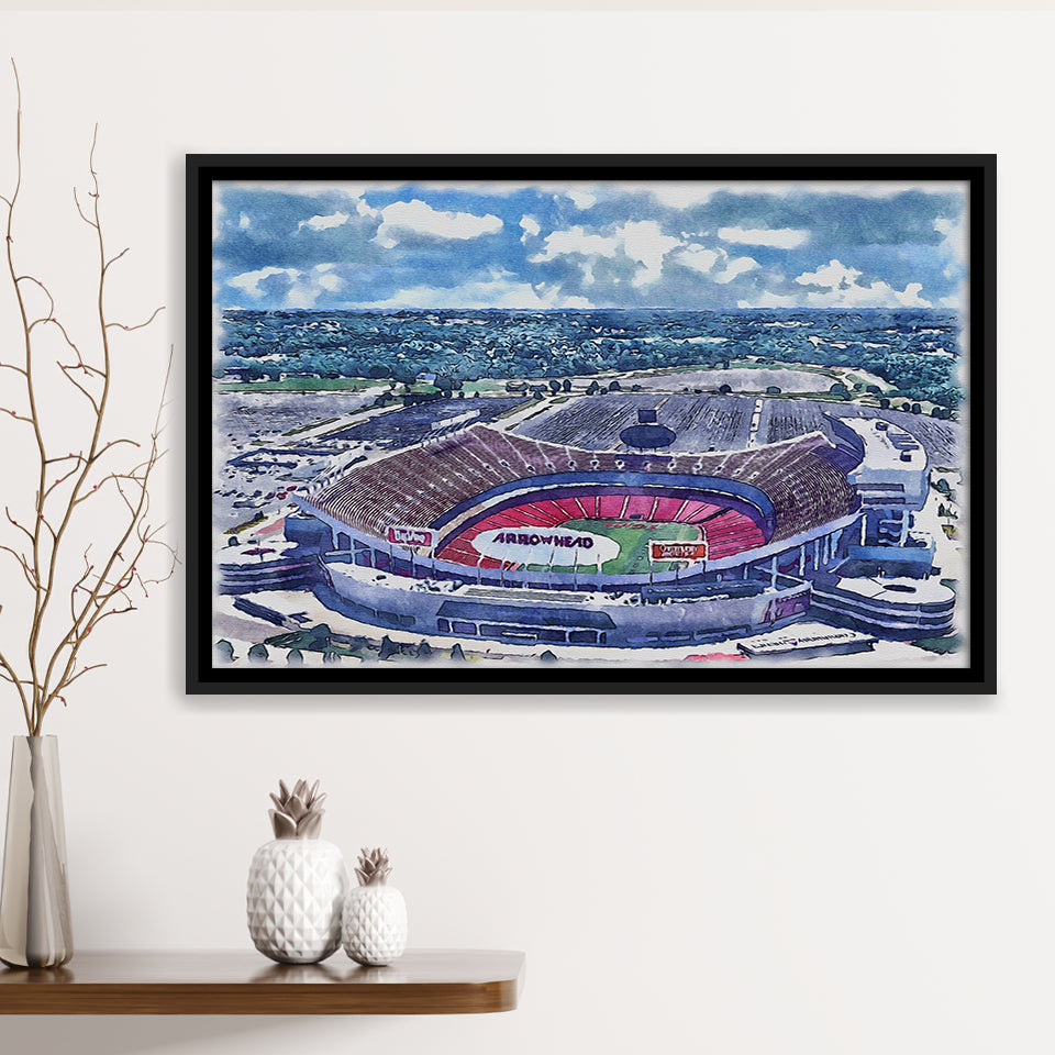 Arrowhead Stadium Chiefs Football Stadium Watercolor, Sport Art Prints Fan Gift, Framed Canvas Prints Wall Art Decor