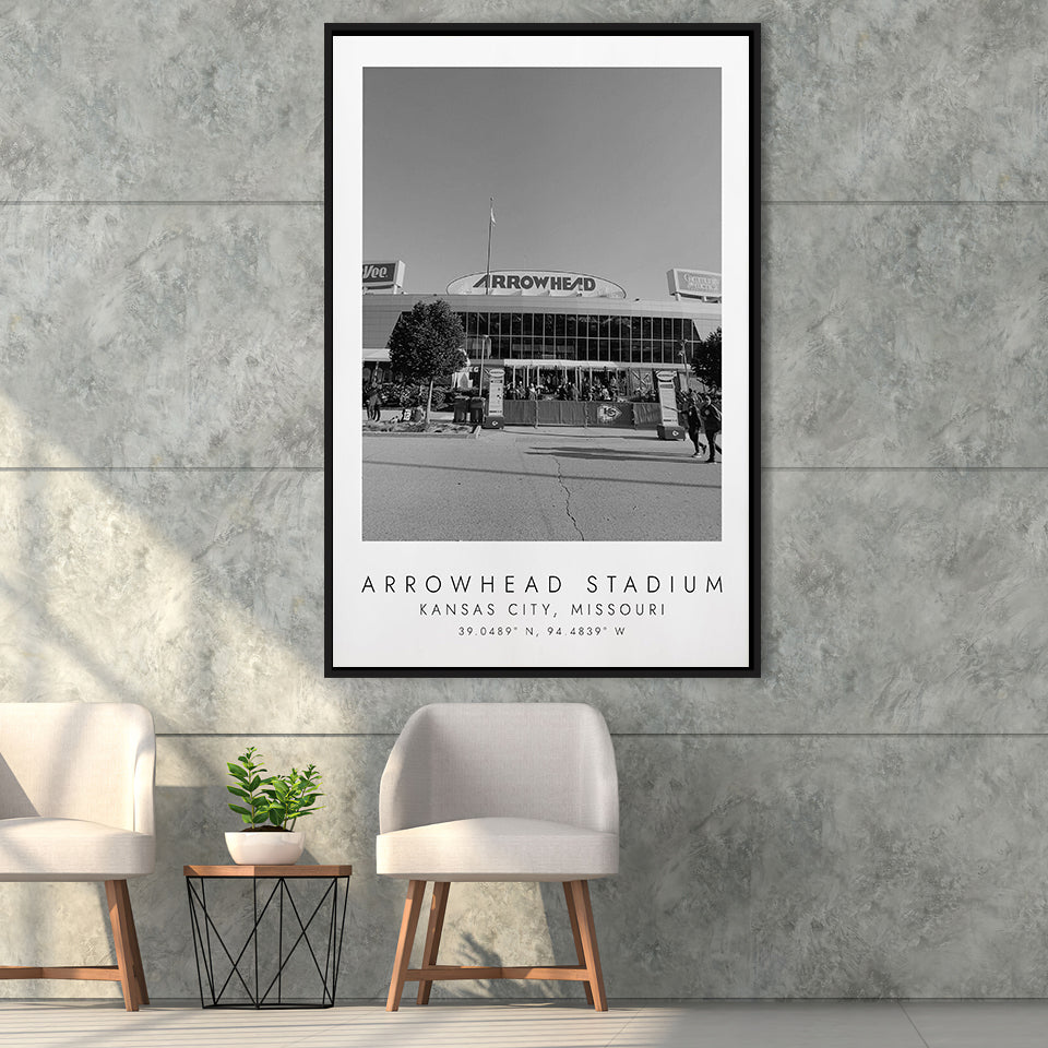 Arrowhead Stadium Kansas City Football Lovers Black And White Art Framed Canvas Prints Wall Art Home Decor, Floating Frame