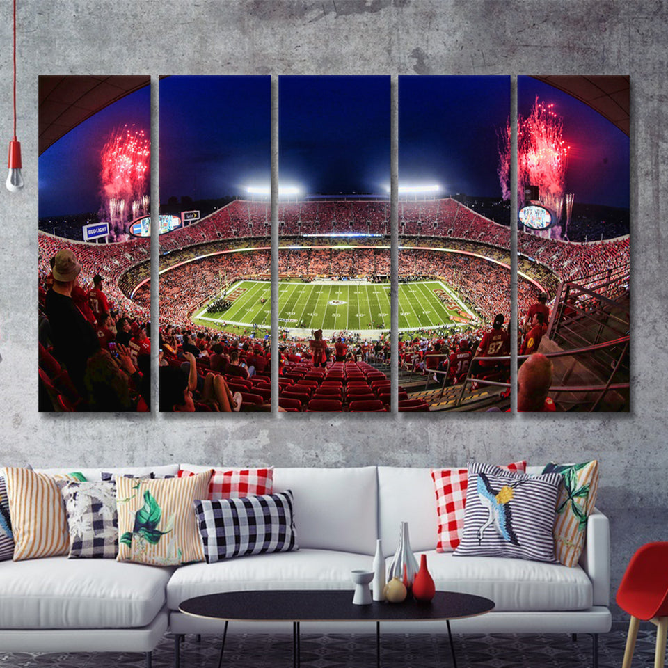 Arrowhead Stadium, Nfl, Kansas City Chiefs Stadium 5 Pieces B Canvas Prints Wall Art - Painting Canvas,Multi Panel, Fan Gift