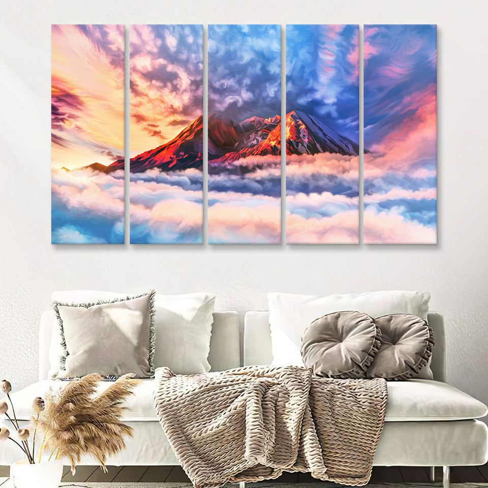 Artwork Sky Mountains Clouds  5 Pieces B Canvas Prints Wall Art - Painting Canvas, Multi Panel, Wall Decor, Canvas Art