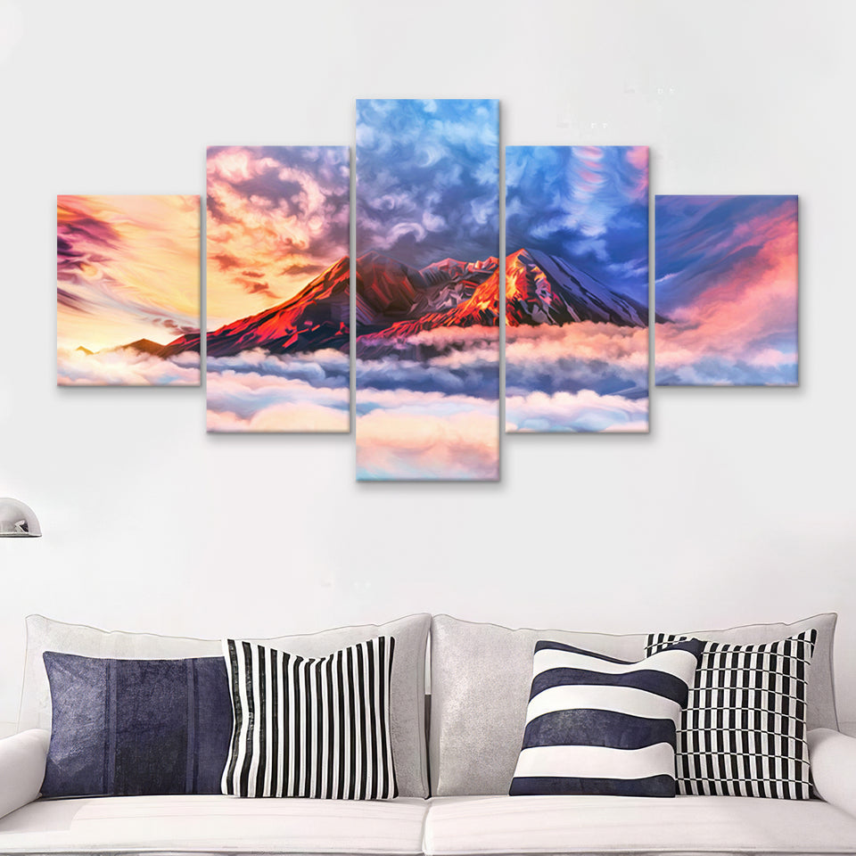 Artwork Sky Mountains Clouds  5 Pieces Canvas Prints Wall Art - Painting Canvas, Multi Panel, Wall Decor, Canvas Art
