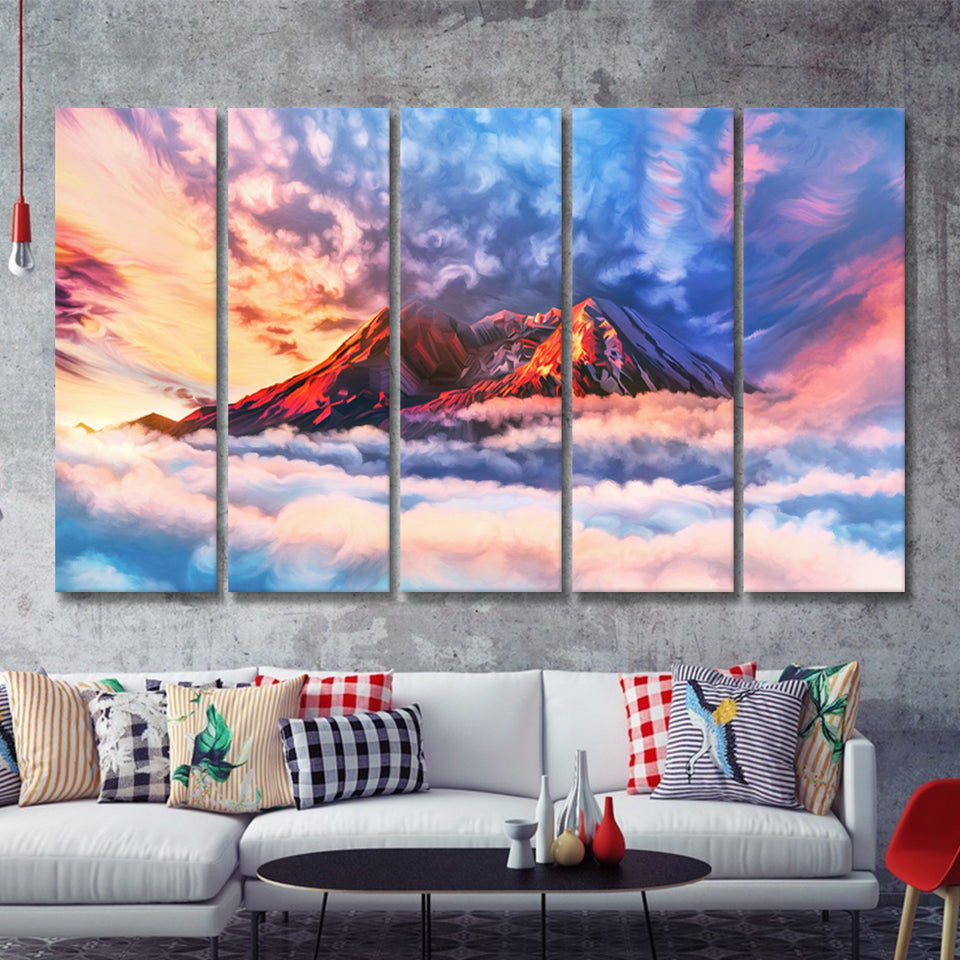 Artwork Sky Mountains Clouds  5 Pieces B Canvas Prints Wall Art - Painting Canvas, Multi Panel, Wall Decor, Canvas Art