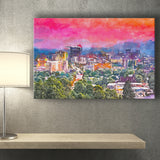Asheville North Carolina Usa Twilight City Art Watercolor Canvas Prints Wall Art Home Decor, Large Canvas